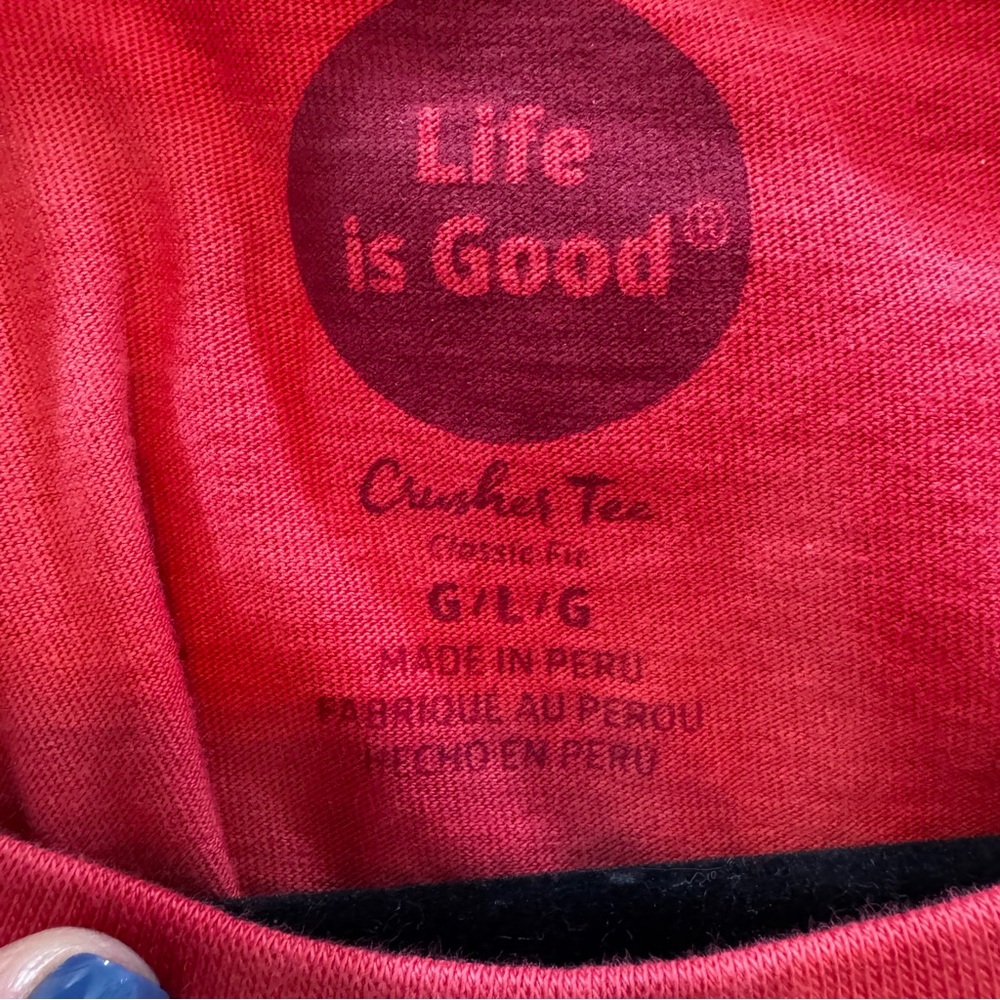 Life is Good Red Graphic T-Shirt with Dog Print size Large - Picture 2 of 6